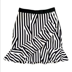 Self-Portrait Black White Striped Ruffle Skirt US2
